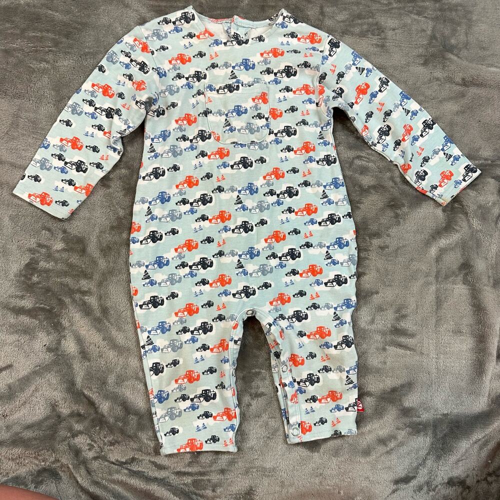 Zutano Button Back Romper Outfit Organic Construction Vehicles 12-18 Months